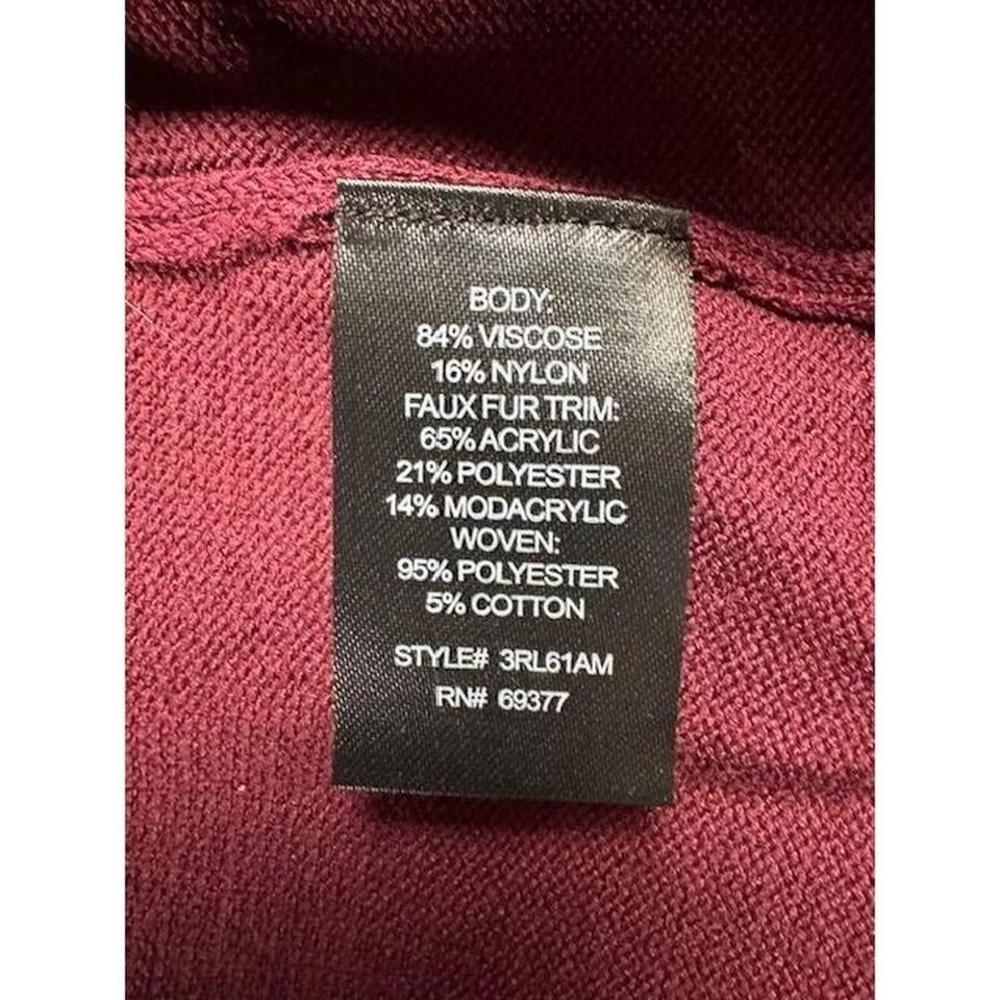 NWT Anthony Original‎ Burgundy Knit Cape Faux Fur Trim 1X Plus Size 3RL61AM - Picture 8 of 8